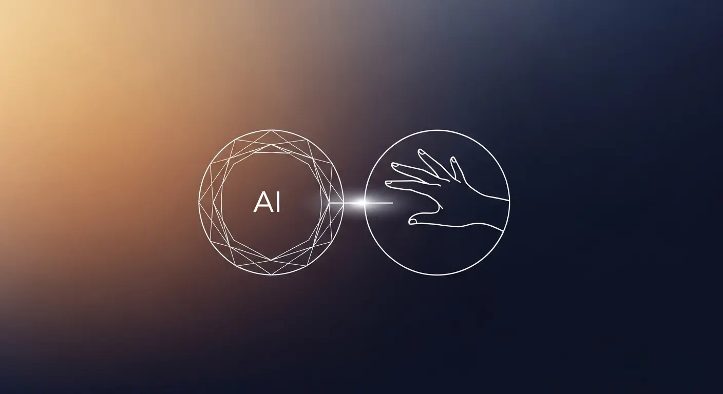 Illustration of AI and human collaborating on a message