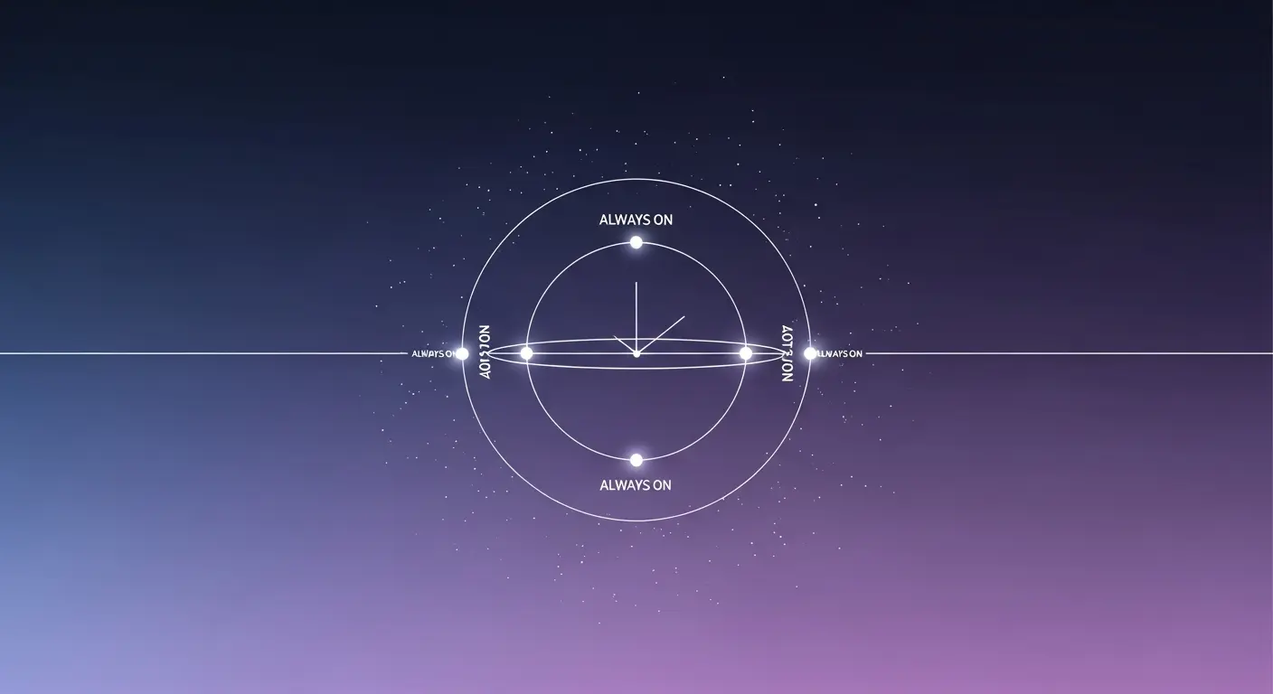 Night sky with glowing network nodes representing 24/7 activity